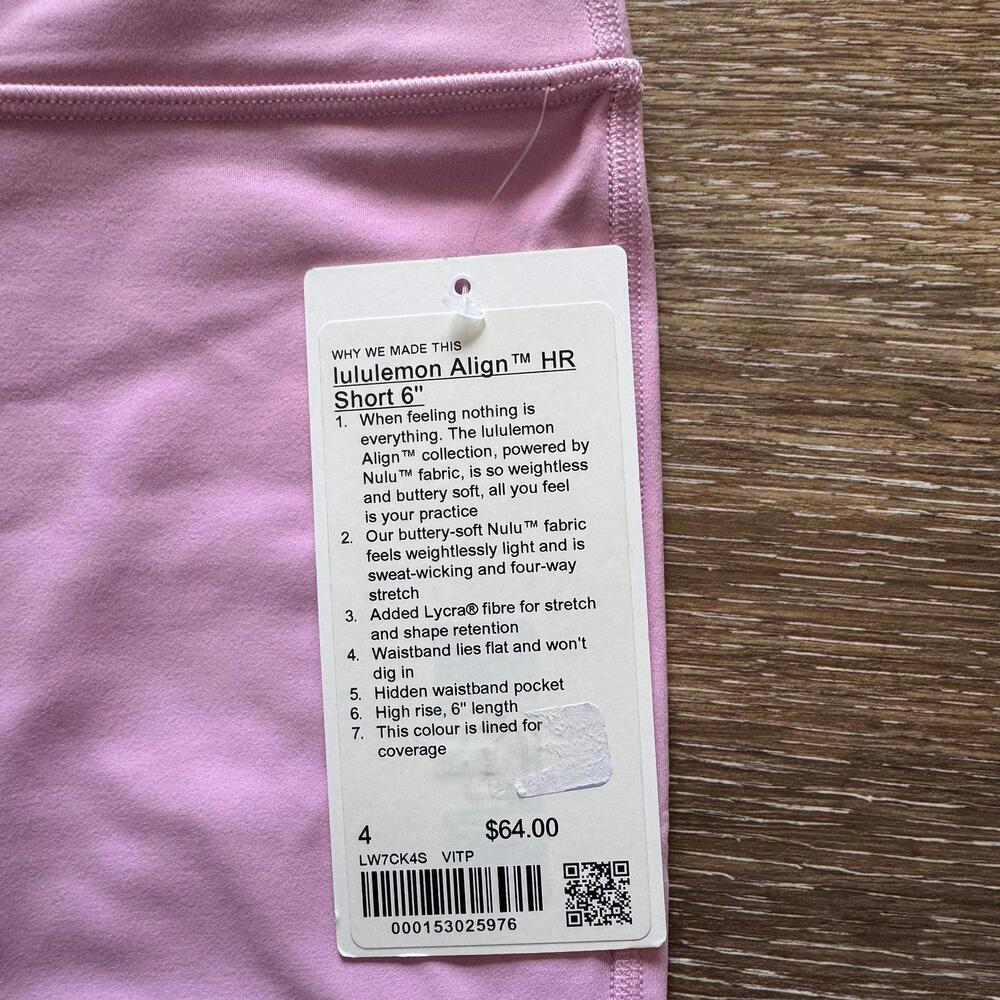 Lululemon Align Biker Short High Rise 6” Vita Pink Size 4 NWT - Picture 4 of 6